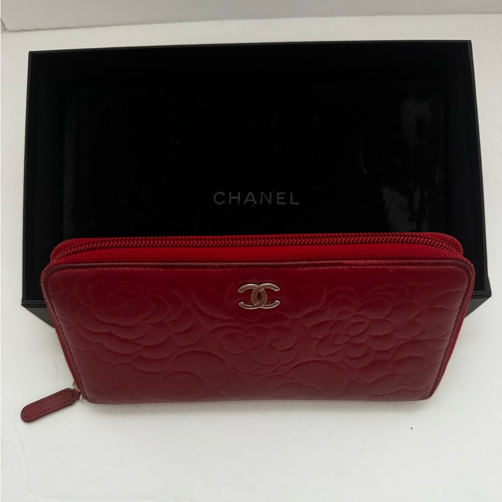 Chanel Red Floral Embossed Wallet